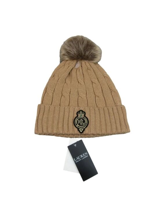 Lauren Ralph Lauren Accessories - Lauren Ralph Lauren Crest-Patch Pom Pom Cable-Knit Beanie NEW